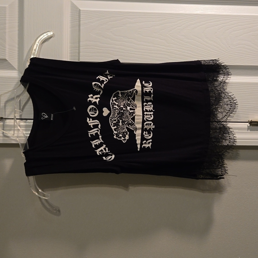 California Republic Black Tank with Black Lace Hem - Medium